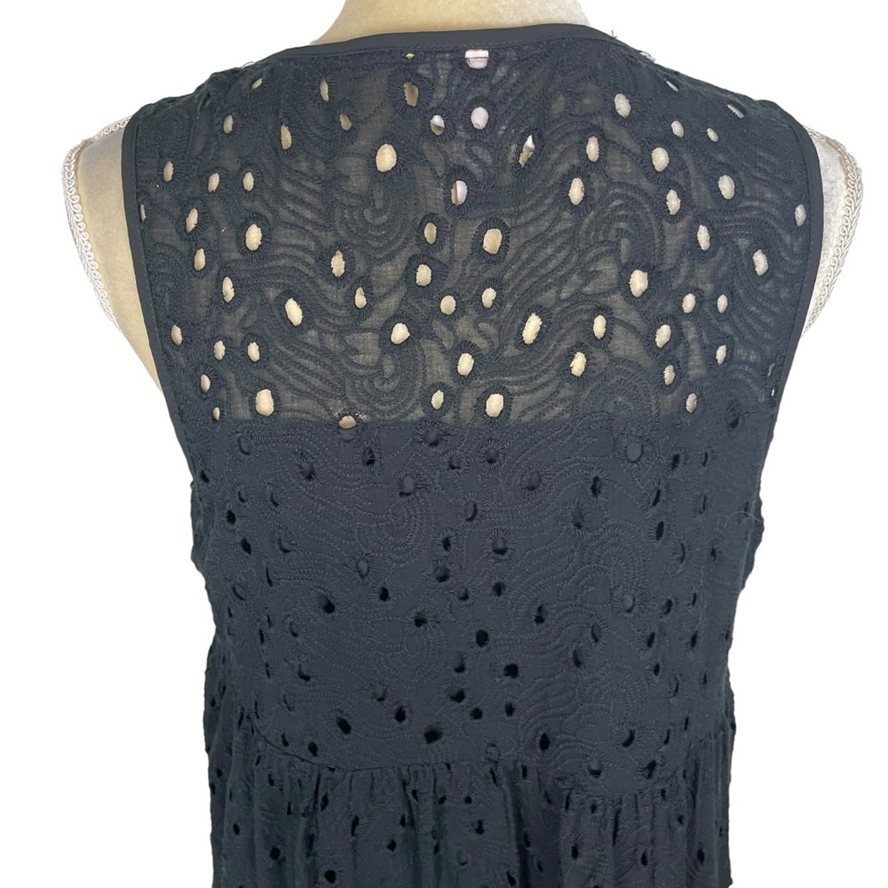 Knox Rose Bohemian Eyelet Dress Black Sleeveless Lace-Up Fringe Tassel Tunic L - Picture 4 of 9
